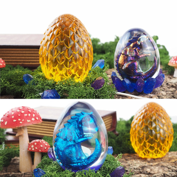 Draksäggsharts Silikonform med USB-driven träbelysningsbasstativ Scaled Dragon Egg
