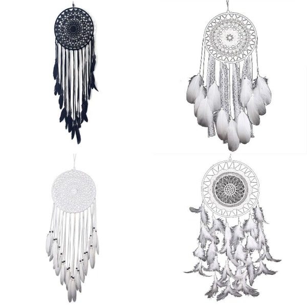 Handgjorda fjäder Wind Chime Makrame Drömfångare Ornament Vägghängande dekor null - MS6133C black