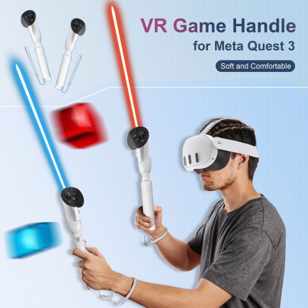 VR Beat Sabre Handtag Tillbehör och Long Stick Handle Extension Grips för Meta Quest 3 VR Controllers White