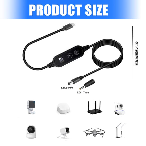 Anpassningsbara spänningar USB C 5525 Strömkabelkontakter PD65W Laddning 1,2M