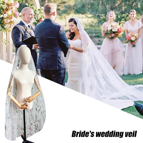 Broderad Blommig Brudslöja 145 cm Lång Brudslöja för Bröllopsfiranden