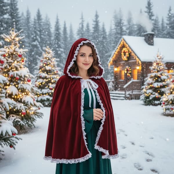 Elegant spetsprydd sammetssjal Vinterkappa Festkläder RED Length 60