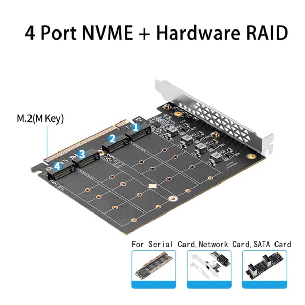 4-ports M.2 NVMe til PCIE4.0 X16 Adapter Multi-Drive Array Slots - SSD-utvidelse
