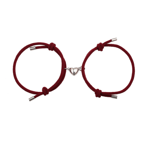 2st kärleksmagnet handvävt rep matchande armband för själsfrände magnetiskt armband present till par flickvän pojkvän Black plus pink