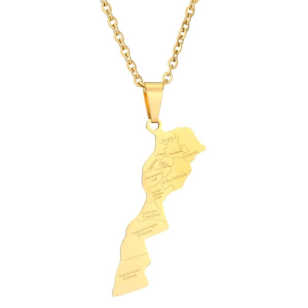 Marocko Kartformad hänge Halsband Trendigt Guld/Silver Country Territory Halsband Unisex Kvinnor Män Halskedja Gold-color