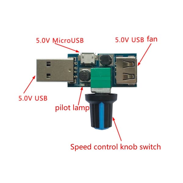 5W USB Ventilator Hastighed Trinløs Regulator Modul USB Hastighedsregulator 5V USB