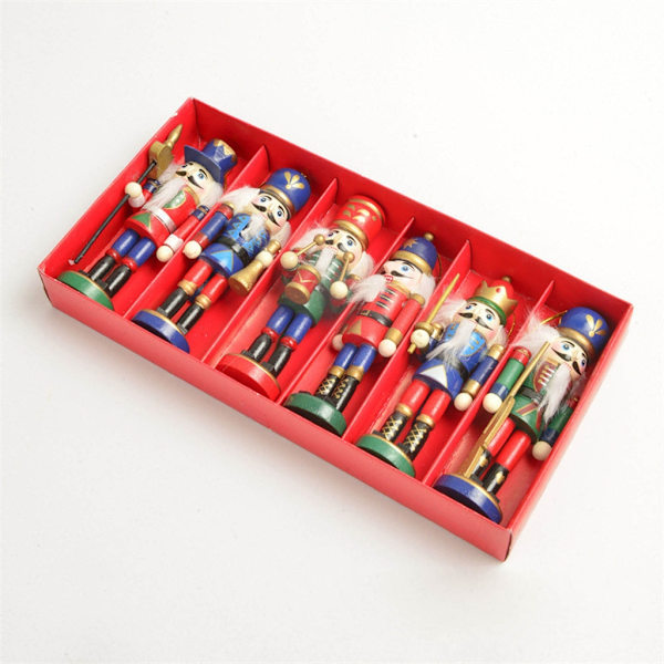 6st Nötknäppare Ornament Set Trä Nötknäppare Soldier King Juldekor för Xmas Tree Holiday Home Farmhouse Decor