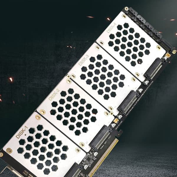 4-ports M.2 SFF8639 NVMe Solid Disk Reader PCIe X16 Internt Utvidelseskort