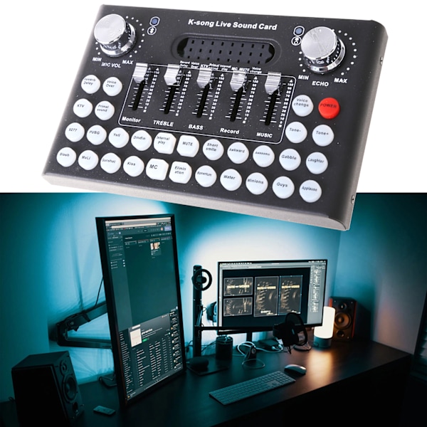Bluetooth-kompatibel Voice Changer ljudkort Audio DJ Mixer med flera ljudeffekter för livestreaming av musik