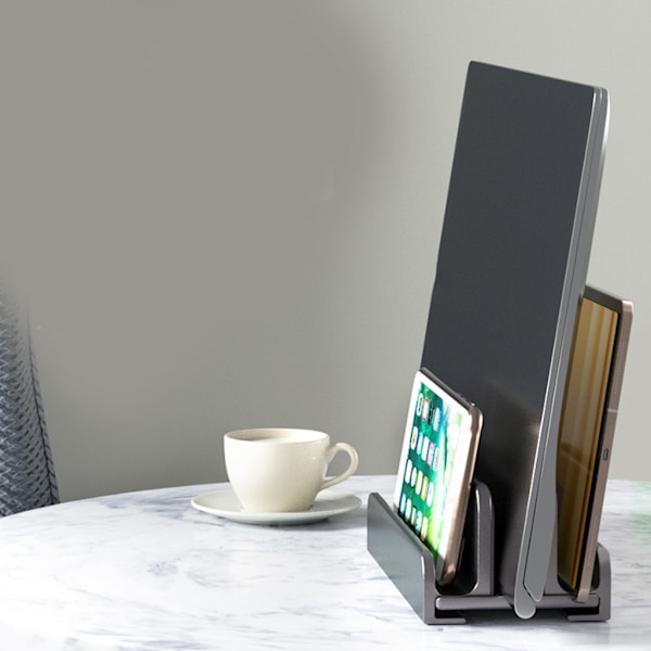 Vertikal bärbar stativ Justerbar dockningshållare för Dell Pad Notebook Tablet Kylhållare Skrivbord Organizer Hylla Silver Dual card slots