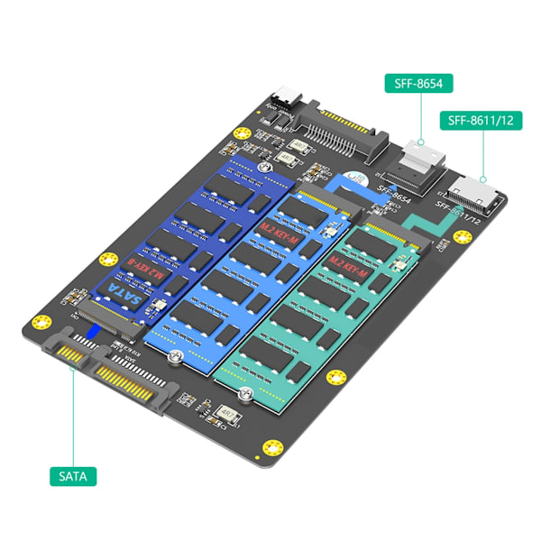 Effektiv adapter för konvertering av M.2 NVMe Solid State-diskar till SFF 8611 8654