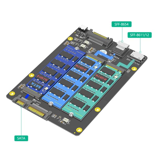 Effektiv adapter til konvertering af M.2 NVMe solid state-diske til SFF 8611 8654