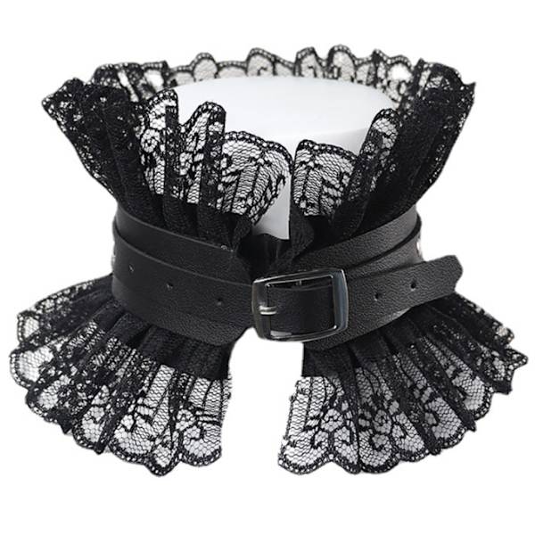 Retro Falsk Krage för Kvinnor Gotisk Konstläder Lolita Volang Spets Choker Halsband