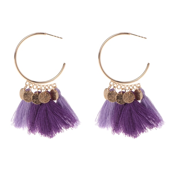 Kvinnor smycken örhängen dinglar långa droppe hänge mode tofs etnisk stil flicka Purple