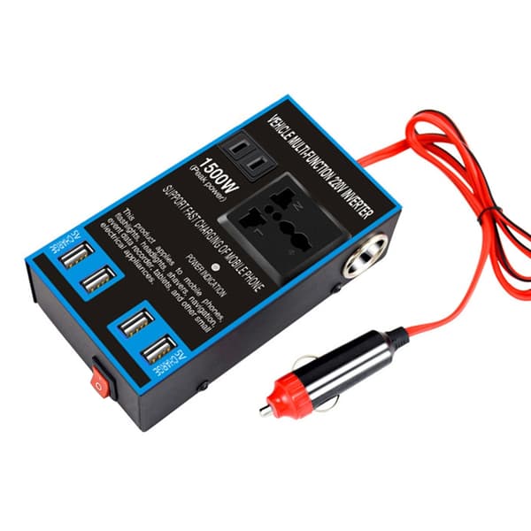 Bil Strømomformer DC12V 24V Til AC220V 1500W Konverter Tur 4USB Spenningsadapter