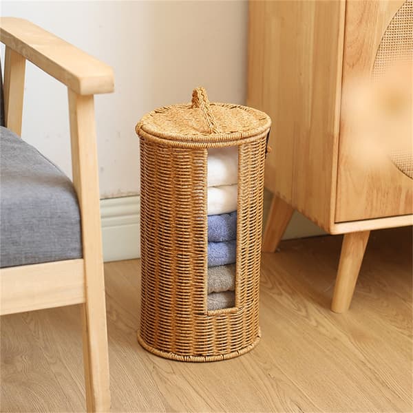 Multifunktionel Opbevaringskurv til Badeværelse Håndvævet Tissue Holder Organizer