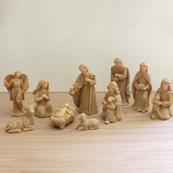 10st julstaty julkrubba figurer Spjälsäng krubba miniatyrer Set Hemdekorationer Kyrka katolsk