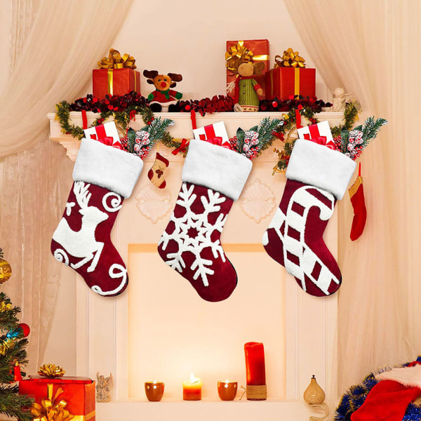 Nyår julstrumpa Xmas strumpor present godispåse för träd öppen spis null - Snowflake