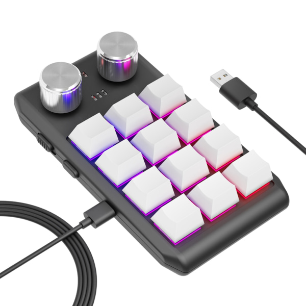 Enhånds mekanisk tastatur med 12 programmerbare taster og RGB-lys for Windows-Plug-Play spilltastatur (Svart/Hvit)