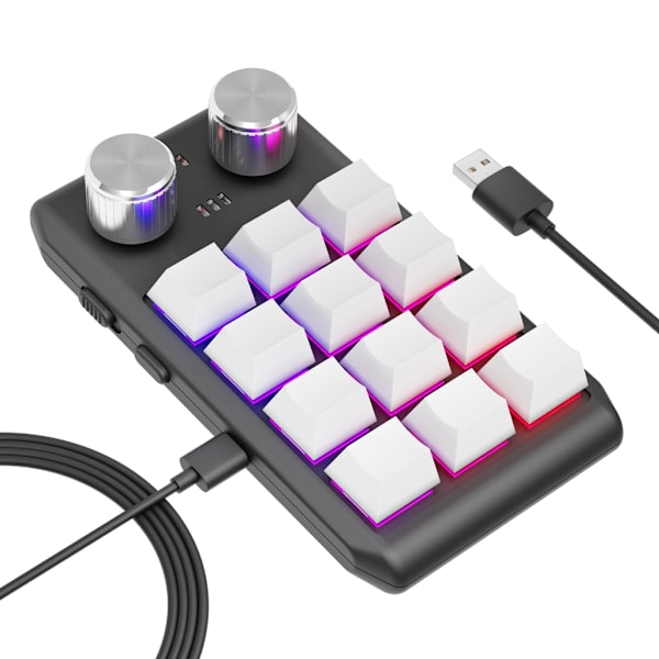 Yhden käden mekaaninen näppäimistö 12 ohjelmoitavalla näppäimellä ja RGB-valolla Windows-Plug-Play-pelinäppäimistöön (musta/valkoinen)