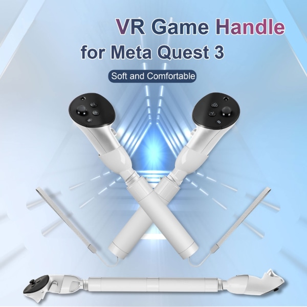 VR Beat Sabre Handtag Tillbehör och Long Stick Handle Extension Grips för Meta Quest 3 VR Controllers White