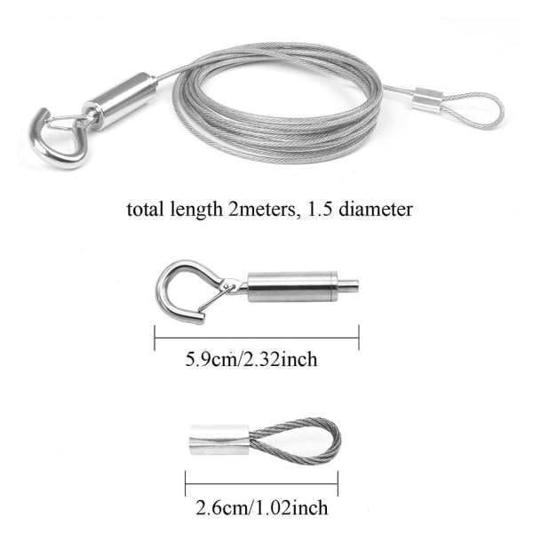 2 förpackningar justerbar bildhängande rep Kraftig rostfri ståltråd med ögla och krokhållning upp till 20 kg / 40 lbs