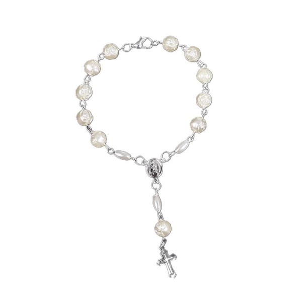 Rosenkrans pärlor katolska för kvinnor Rosenkrans armband för kors berlocker religiösa hängslen Silver