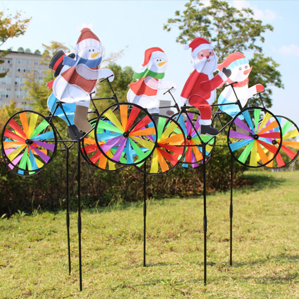 3D stor snögubbe jultomten på cykel väderkvarn vindspinnare Whirligig Yard Garden