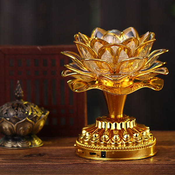 Buddhism Lotus Lamp Färgglad Lotus Lamp Skrivbordsdekorationsljus för hemmeditation Tillbedjan Buddhistiskt tempelljus