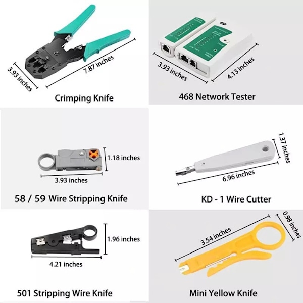 Nätverk Ethernet LAN RJ45 Cat5e Cat6 Kabeltestare Krympverktyg Set