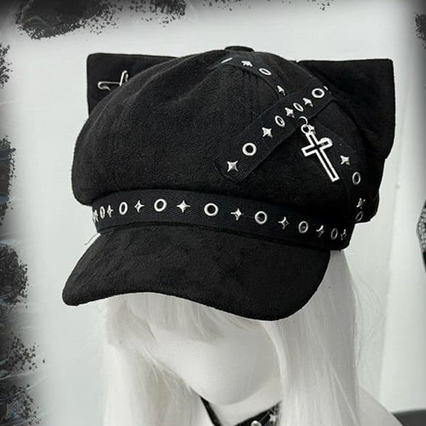 Basker Eyelet Painter Hat Cabbie Hat Kitten Ear Subkulturell Hodeplagg