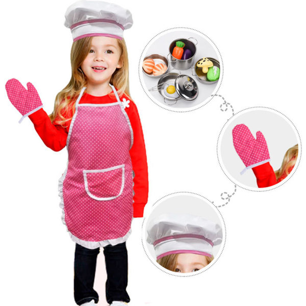 Matlagningsförkläde för barn Kockmössa Handske set för toddler Låtsas för lek Halloween-fest Roll för lek