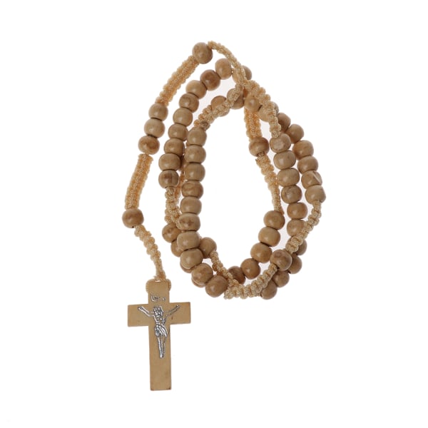 Katolska träpärlor Rosenkranshalsband med Jesus avtryck för korsreligiösa smycken Souvenirpresent för unisex män kvinnor 05 wood color