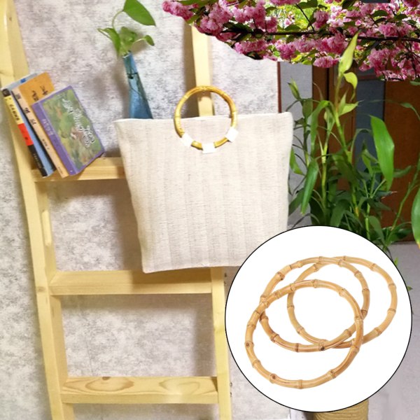 1 x Runda bambu väska handtag för handgjorda handväska DIY väskor Tillbehör