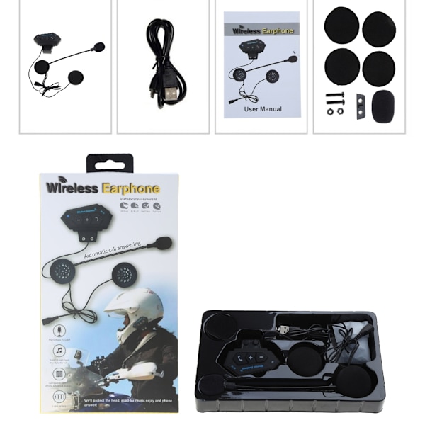 Stereo Bluetooth-kompatibelt Intercom Hjälm Headset Trådlös Interfon Musik