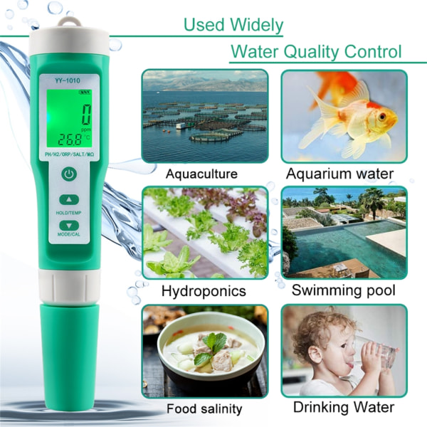 Bärbar TDS Meter Digital Water-Tester 10 i 1 PH/TDS/ORP/fertil/Salthalt/Resistivitet/Temperature Meter Tester Plast