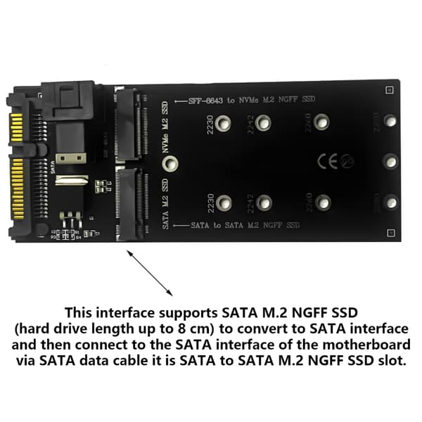 22Pin SATAs Adapter SFF-8643 til M.2 Kit NGFFs M-Key til NVME PCIe SSDs SATAs Kort
