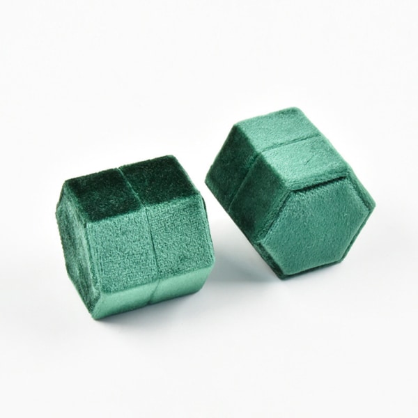 Vacker kvalitet Ny Hexagon Dubbel Ring Sammets Ring Box Födelsedag Jubileum Ring Box Hexagon Velvet Box för present Green