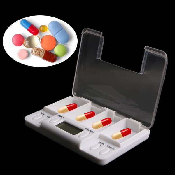 Pillepåmindelse Medicin Alarm Timer Elektronisk Æske til Etui Organizer 4 Rum