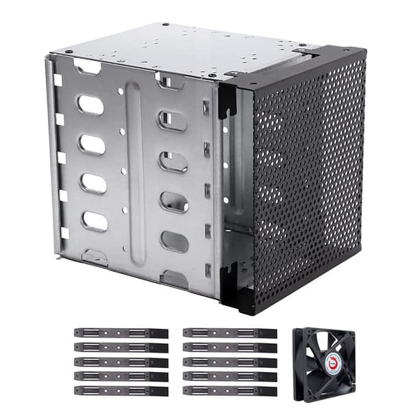 Harddiskbur i rustfritt stål for datamaskin SATA HDD 5,25\" til 5X 3,5\" rack