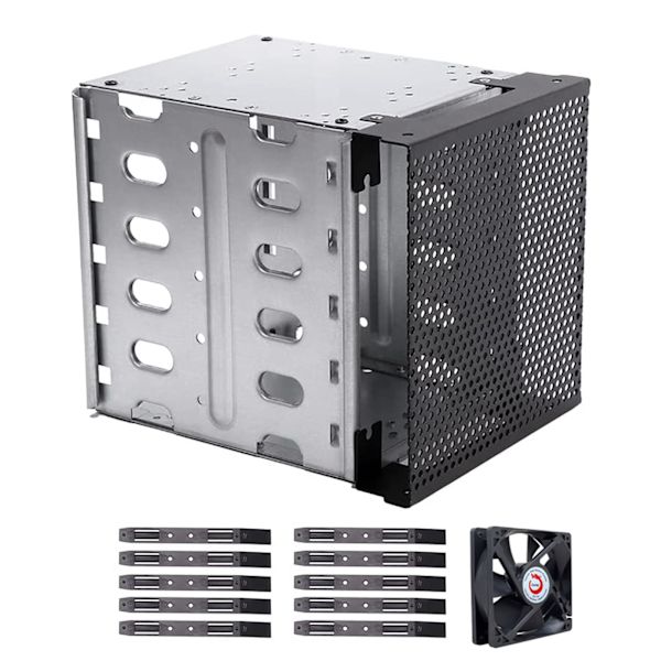 Rustfrit stål harddiskbur til computer SATA HDD 5.25\" til 5X 3.5 Rack