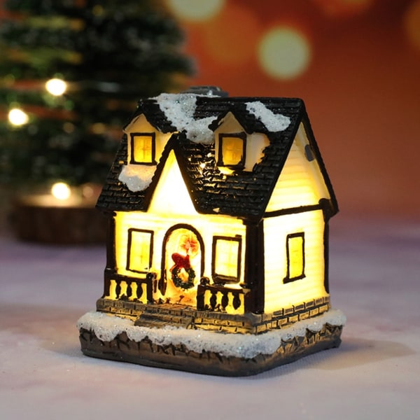 Miniatyr jul hus statyett med led ljus harts konst staty prydnad hantverk för hem barn rum skrivbordsdekor B