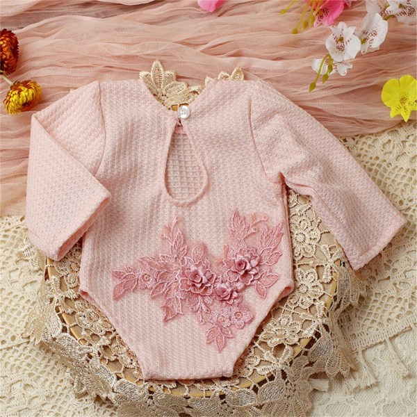 Uppgraderad Nyfödd Fotografi Rekvisita Baby Girls Photo Shoot Broderi Romper Bodysuit Romper Baby Girl Shower Present