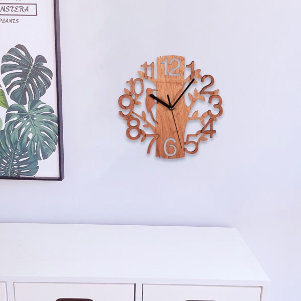 Nordisk träväggklocka för kreativa moderna trädhängande klocka Watch hem Vardagsrum TV Bakgrund Decorati Wood grain