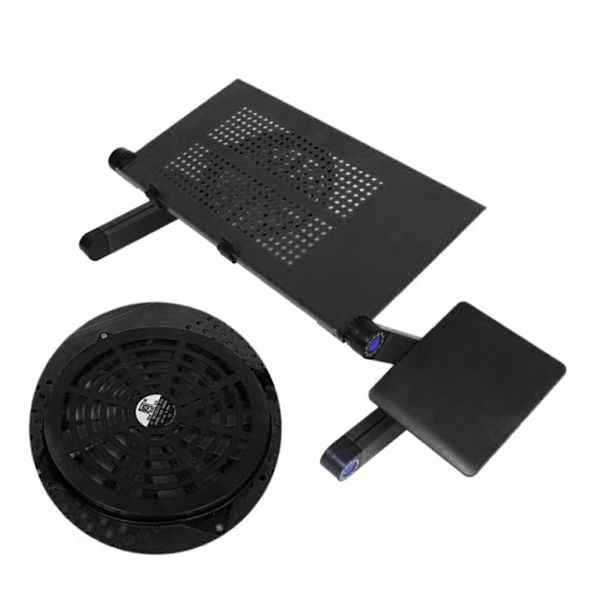 Justerbart foldbart aluminium laptopbord skrivebordsstativholder med køleventilator musemåtte til bærbar pc