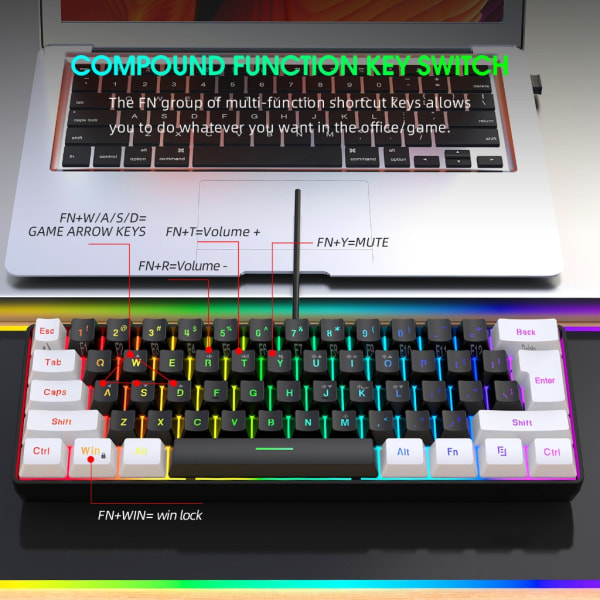 RGB-bakgrundsbelyst tangentbord Ultrakompakt minitangentbord Gamingtangentbord Sammansatt funktion