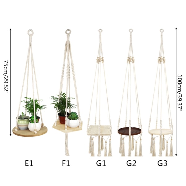 Macrame växthängare med tallrikbricka Träpärlor Hängande planteringskåp Hyllhållare CmF001