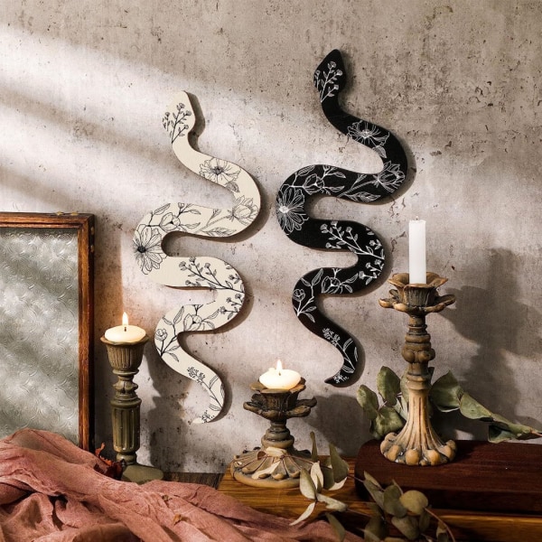 Set med 2 Trä Snake Väggdekoration Witchy Art Hängande skylt för lägenhet Kök Sovrum Hem Jordnära Rum Present