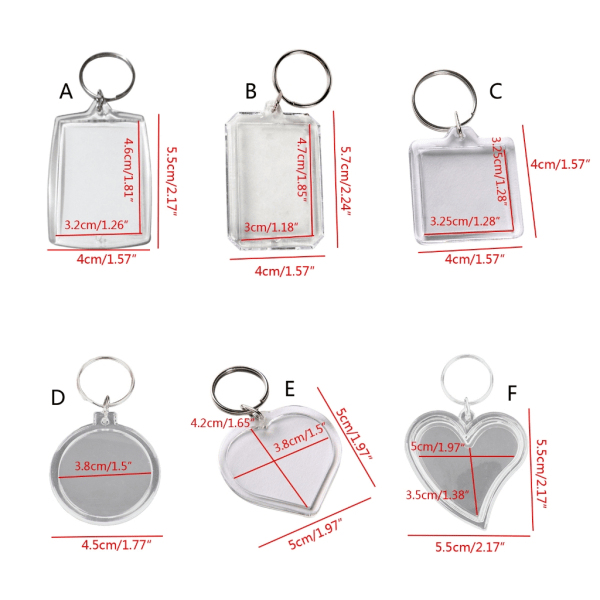 Genomskinlig akryl tavelram Nyckelring Olika former Tomma fotonyckelringar för julhelgens fotodisplaytillbehör B