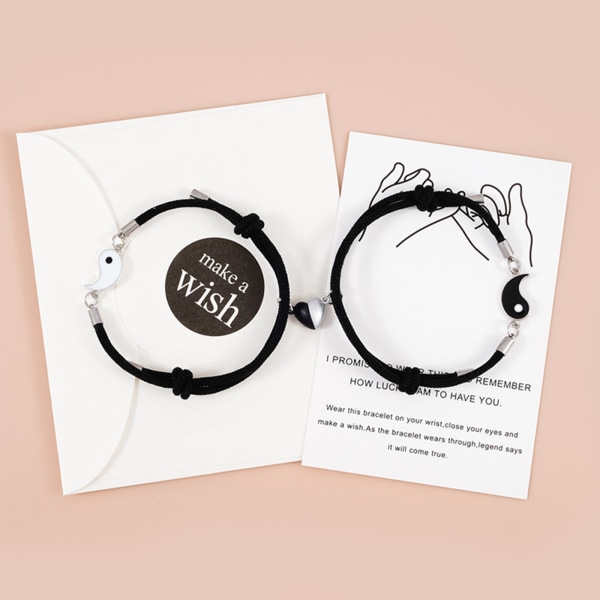 2 st Tai för Chi Yin Yang Par Armband Legering Hänge Justerbara Svarta Kedje Armband Matchande Lover Armband Set Black and White